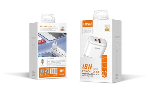 Cargador Super Rapido 45W PD QC4+ Cable Type C LDNIO